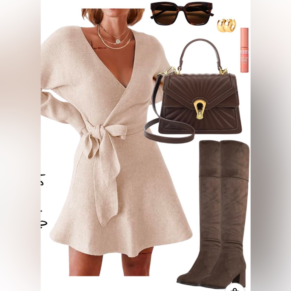 Long Sleeve Wrap Sweater Dress - Picture 5 of 12
